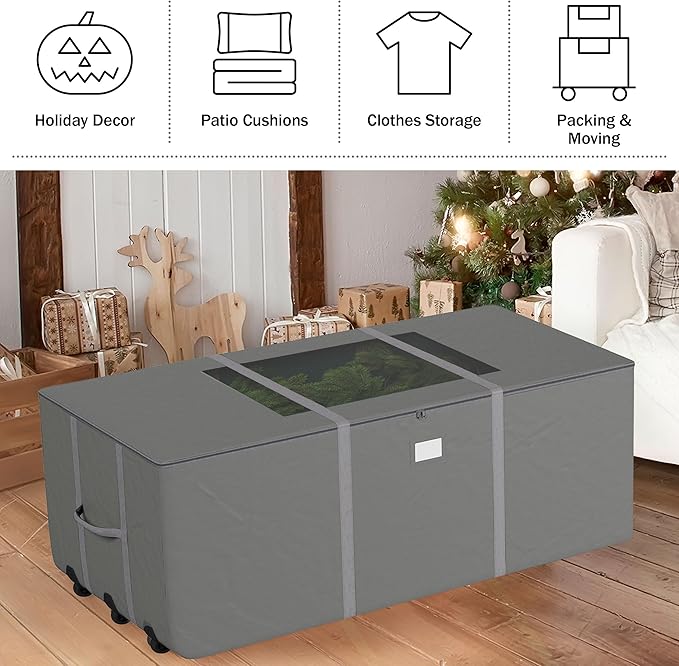 Christmas Tree Storage Bag - Rolling Bag for 12FT Disassembled Artificial Trees, Seasonal Decor, Packing, Moving, and Home Storage by Elf Stor (Gray)