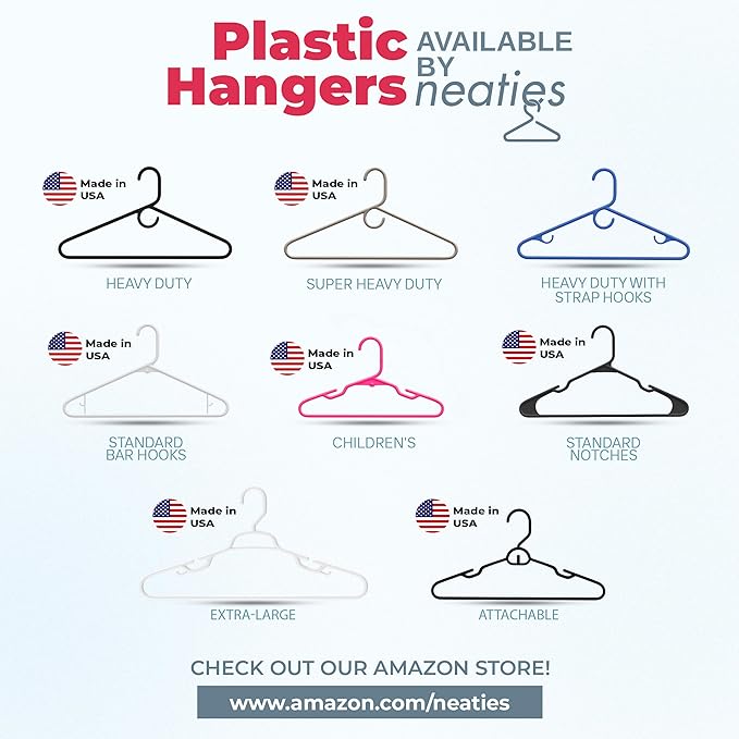 Neaties Heavy Duty Clothes Hangers 18 Pack – Made in The USA – 8lb Capacity Plastic Hangers for Adult Clothing – Durable for Pants, Coats, Jackets, or Jeans – Peach