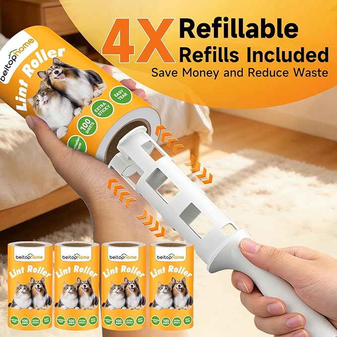 Lint Roller, 800-Sheet Extra Sticky Rollers for Pet Hair, 4 Handles, Value Pack for Dogs, Cats, Clothes, Carpet, Furniture
