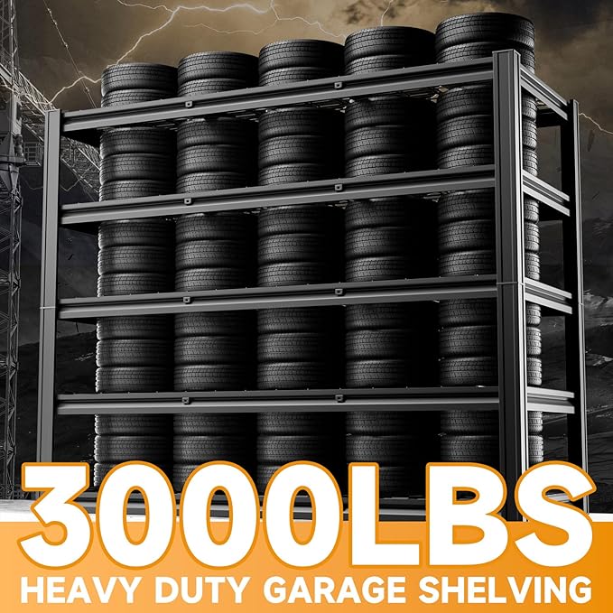 cynnda 5-Tier 60”W x 24”D x 72”H Garage Shelving Storage Shelves 3000LBS Heavy Duty Metal Shelf Adjustable Rack Units Suitable for Garage Basement Warehouse Utility Shelves (Black)