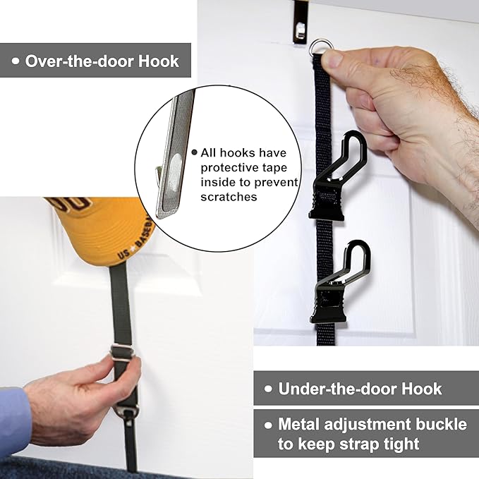 Perfect Curve Hat Organizer CapRack 2-Pack | Over-The-Door Hat Rack and Organizer | Baseball Cap Rack | Hat Rack for Door | Cap Organizer | 4 Straps | Holds 36 to 72 Adjustable Caps |Black