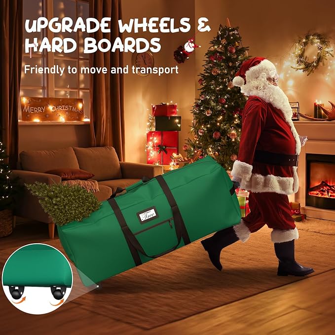 Mrrihand Christmas Tree Storage Bag, Large Artificial Anti-Tear Heavy-Duty 600D Oxford Cloth Xmax Christmas Tree Storage Box with Rolling Wheels, Christmas Tree Storage Container (Green, 7.5Ft)