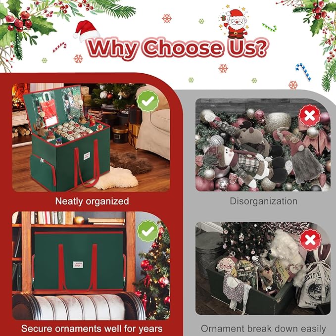 Premium 2-in-1 Large Christmas Ornament Storage Box & Xmas Figurine Container, Nutcracker Storage with Adjustable Dividers,5 Separate Trays Keep 73 Holiday Ornaments, 600D Tear-Proof Oxford, Foldable