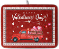 Happy Valentine's Day Dish Drying Mat for Kitchen Red Love Heart Truck Plaid Drying Mats Super Absorbent Dishes Drainer Pad Reversible Microfiber Dish Drying Rack Mat for Kitchen Counter 18x24 Inch