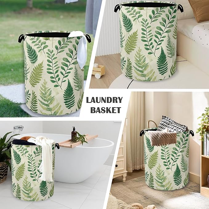 Fern Herbs Laundry Hamper,Botanical Floral Leaf Dirty Clothes Laundry Basket with Handles Waterproof Oxford Cloth Storage Basket for College Dorms Bathroom Bedroom 16" x 20.8"