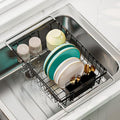 HANLE Small Dish Drying Rack in Sink, Expandable Stainless Steel Dish Drainers for Kitchen Counter, with Drain Board & Utensil Holder(Black)
