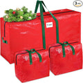 Christmas Tree Storage Bag 9 Ft With 2 Large Tinsel Garland Bags, Waterproof Material, Reinforced Handles & Dual Zipper (Red)