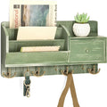 Rebee Vision Farmhouse Key Holder Wall Mount with Mail Sorter - Stylish Mail Organizer with Key Hooks and Drawer Organizer for Home Decor - Rustic Apartment Essentials for Home Improvement (Green)