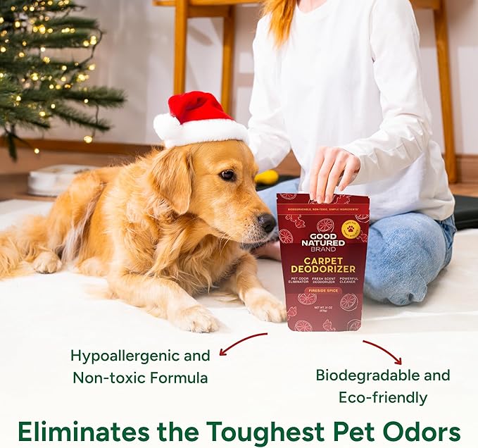 Good Natured Brand | Carpet Deodorizer & Freshener Powder | 31 oz Pet Odor Eliminator for Strong Odor & Pet Urine | Fresh Natural Fireside Spice Scent | Safe for Homes with Pets