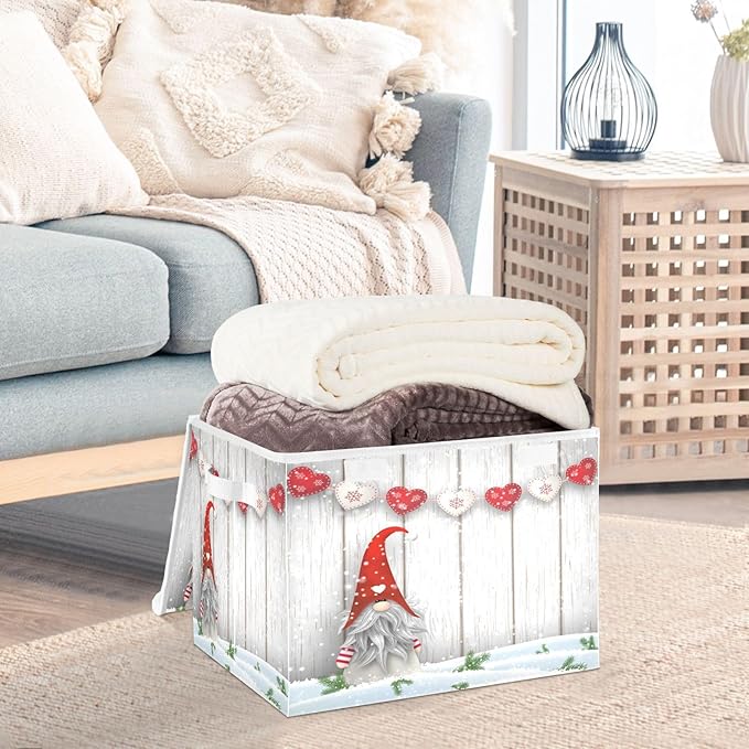 Christmas Baskets Collapsible Storage Bins with Lids, Christmas Gnome Storage Boxes Clothes Baskets for Organizing