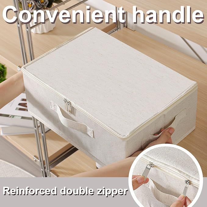 ENUMAIL Underbed Storage Box with Lid, Foldable Clothes Organizers, Home Organising Baskets for Clothes, Shoes, Blankets, Pillows, 14.9x10.2x5.9Inches, Beige, 2 Pack