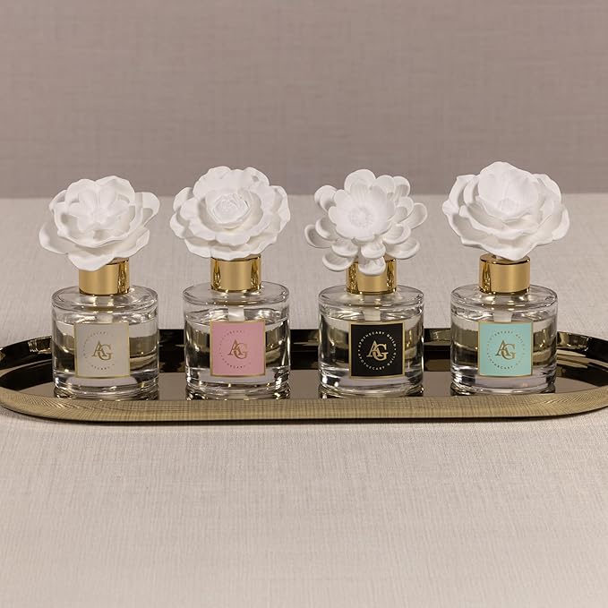 Zodax Apothecary Guild Blush Porcelain Oil Diffuser - Home Fragrance Diffuser Ideal for Living Room, Bathroom, Office - Makes a Great Gift - Porcelain Flower Design - Sunset Beach - 1.69 Oz.