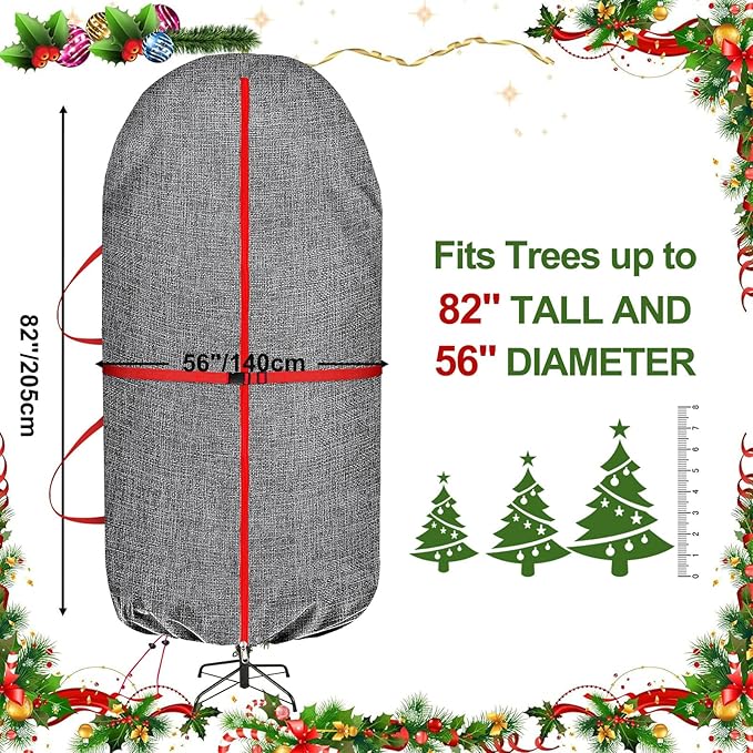 VERONLY Festive Christmas Tree Storage Bag for 7-7.5FT Artificial Trees - Heavy-Duty Waterproof & Dustproof Cover with Straps | 800D Oxford Stand Design | No Disassembly | Xmas Holiday Storage