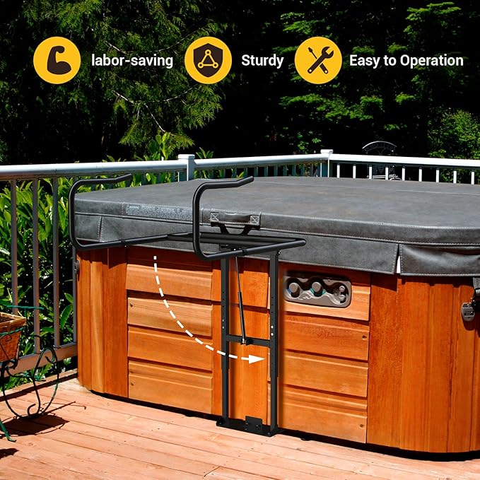 Premium Hydraulic Hot Tub Cover Lift, Upgrade Adjustable U-Arms Spa Cover Lifter for Hot Tub Spas, Black