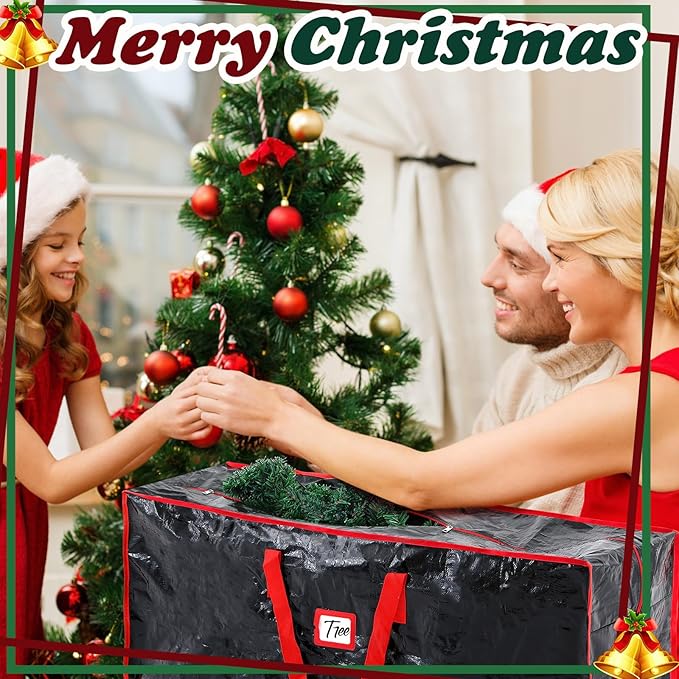 Amylove 4 Pcs Large Christmas Tree Storage Bags Heavy Duty Xmas Zippered Bags Bulk Waterproof Plastic Christmas Tree Container with Carry Handles(7.5 ft,Black)