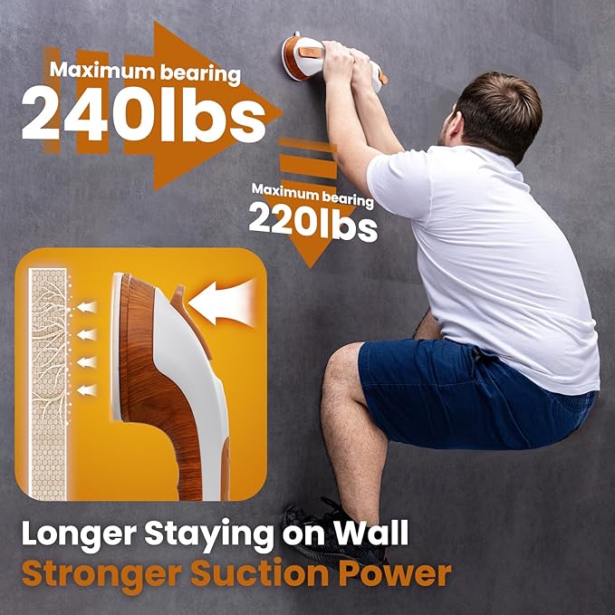 TAILI Shower Grab Bar, 12 Inch Shower Handle for Bathtubs and Elderly, Suction Grab Bars for Seniors Bathroom Safety Handles for Elderly, No Drilling Removable,Wood Grain