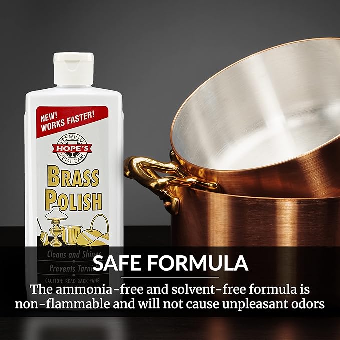 HOPE'S Brass Polish and Cleaner, Prevents Tarnish, Safe for Brass, Copper, Chrome, and Sterling Silver, Metal Polish for Cymbals, Trombone, Trumpet, and Other Instruments, 8 oz, Pack of 2