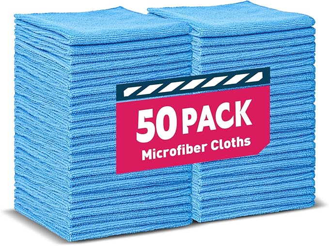 TEAWOO Microfiber Cleaning Cloths-50 Pack, Microfiber Towels Bulk, Towels for Cars & Home, Cleaning Rags Blue (12x12 inches)