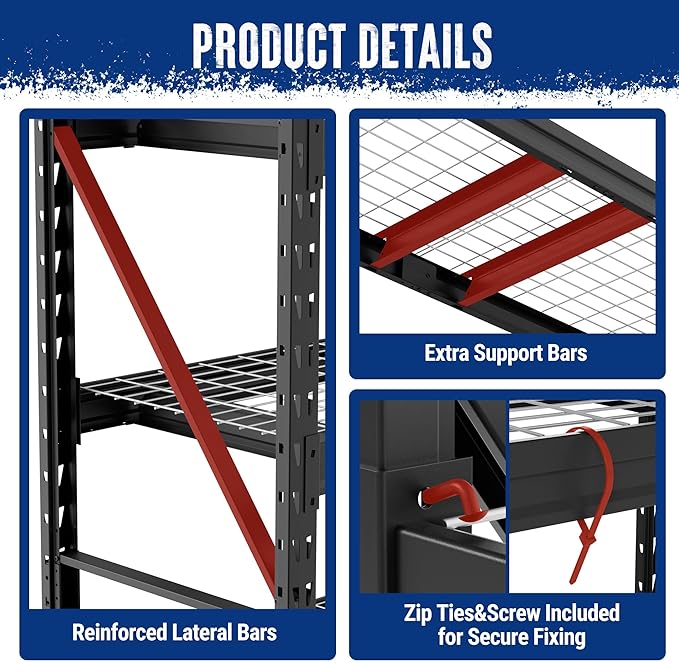 WORKPRO 77" Extra-Width Garage Shelving Units, 6400LBS Heavy Duty Utility Shelves, 4 Tier Industrial Adjustable Metal Storage Rack for Warehouse Shop Basement Organizers, 77”W x 24”D x 72”H
