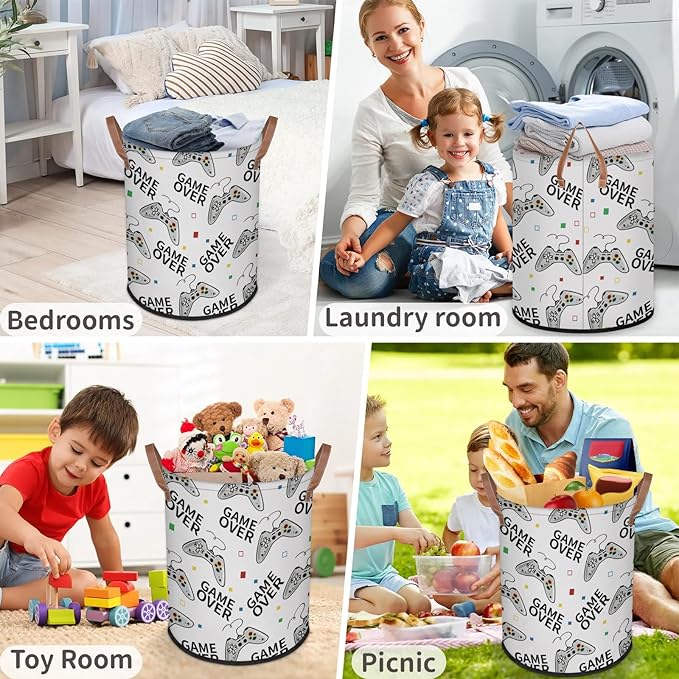 Play Game 62L Laundry Basket for Clothes Books Toys Adult Kids Rotundity Laundry Hampers Bin for Bathroom Kitchen Hotel