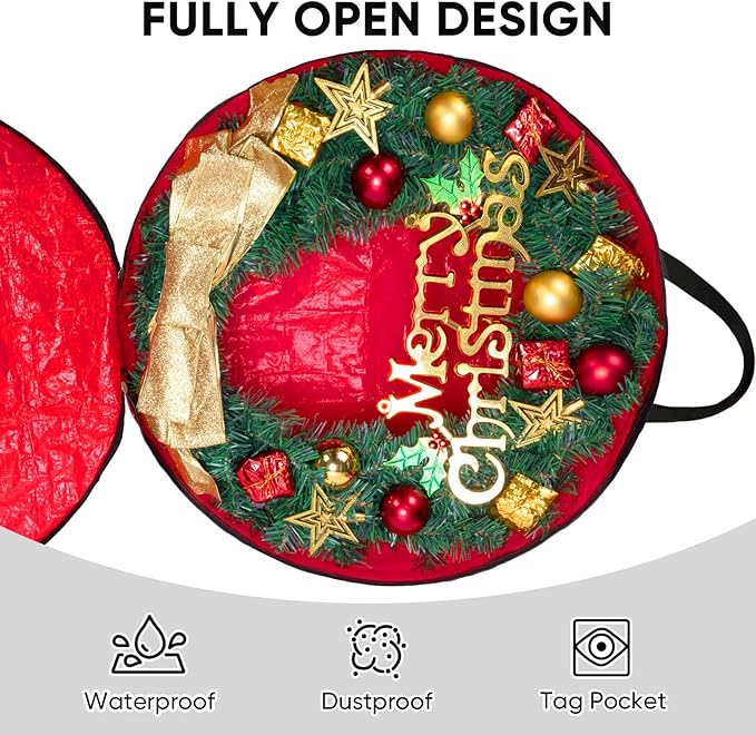 BALEINE Wreath Storage Container, 2 Pack Christmas Wreath Storage Bag with Tear Resistant PE Material and Reinforced Handle for Holiday Xmas (Grey, 36"x8")
