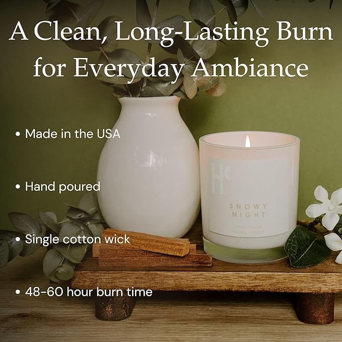 Snowy Night Single Wick Soy Candles, Luxury Scented Candles for Home - Up to 60 Hour Burn Time, Cruelty-Free Soy Wax Blend - Fir Needle Fragrance, Notes of Cedarwood & Berries (9 oz)