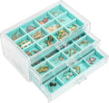 ProCase Earring Holder Organizer Jewelry Box with 3 Drawers, Acrylic Clear Earring Case with Adjustable Velvet Trays for Women - Aqua, 3 Layers
