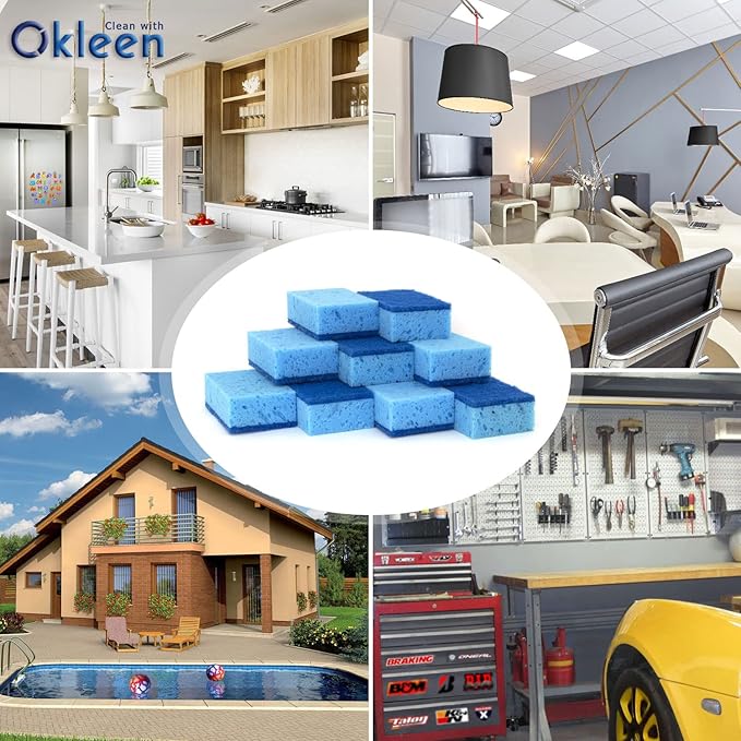 Okleen Blue Multi Use Scrub Sponges. Made in Europe. 9 Pack