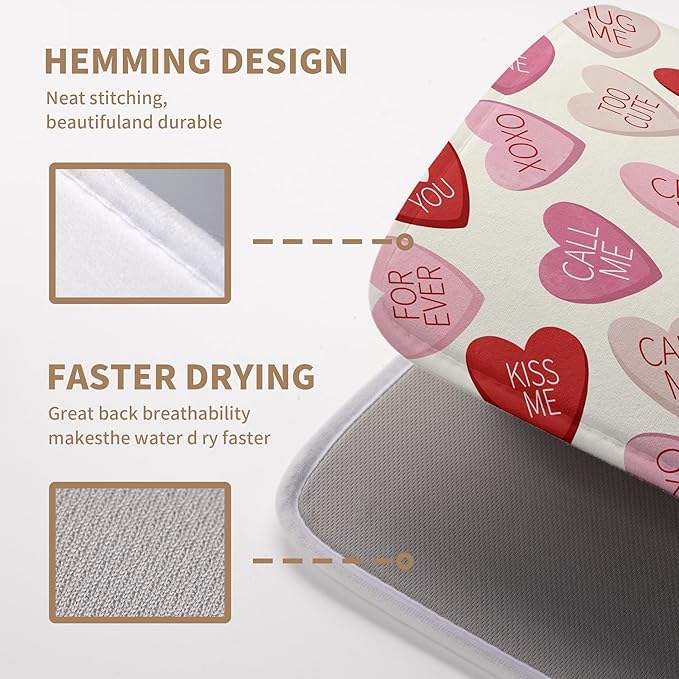 Wnoesat Valentine Love Heart Dish Drying Mat for Kitchen Counter 18x24 Inch Valentines Day Dish Mats Absorbent Microfiber Dish Draining Mat Reversible Dish Drying Rack Mat with Hanging Loop