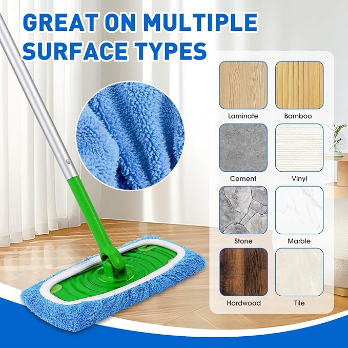 8Pcs Blue Reusable Microfiber Mop Pads Compatible with Swiffer Sweeper Mops,Dry Sweeping Cloths & Wet Pads Refills,Washable Mop Pads for Floor Cleaning