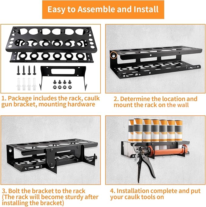Fardtry 12 Slots Caulking Gun and Tubes Holder, Wall Mount Caulk Tubes Storage Rack, Metal Caulking Tools Organizer for Garage, Workshop, Work Van
