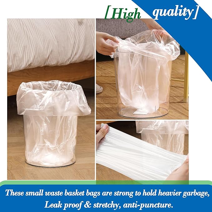 2.6 Gallon Clear trash can liners 300 counts,Small trash bags garbage Bags, Extra Strong 2.6 Gal garbage Bags, Fit 10 liters trash Bin, bathroom trash can liners for Home Office bedroom(clear 300)
