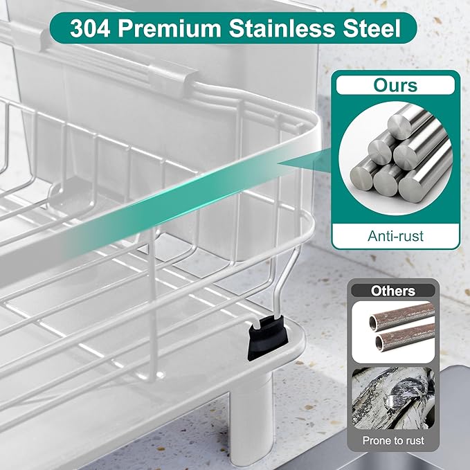 Goderewild 2-Tier Dish Drying Rack for Kitchen Counter,Space-Saving Dish Rack with Drainboard,Rustproof Countertop Dish Drainer with Utensil Holder for Sink,White