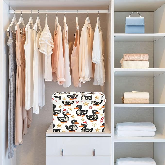 Christmas Skeleton Ducks Storage Bins with Lids Foldable Storage Basket with Handles Collapsible Large Fabric Organizer Containers for Clothes Shelves Closet Office Home
