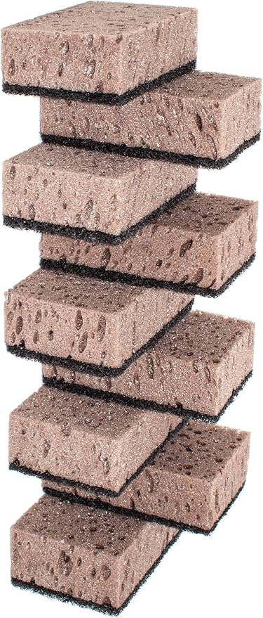 Okleen Taupe Multi Use Scrub Sponges. Made in Europe. 9 Pack, 4.3x2.8x1.4 inches. Best Odorless Durable Brown Heavy Duty Scrubber for Kitchen and Household Cleaning