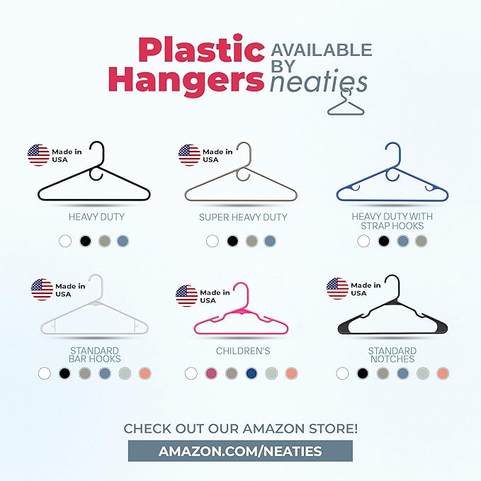 Neaties Super Heavy Duty Clothes Hangers 100+ Pack (324 Count) – Made in The USA - 10lb Capacity, Thick Plastic Hangers for Pants, Coats, Jackets, Jeans and Adult Clothing – Gray