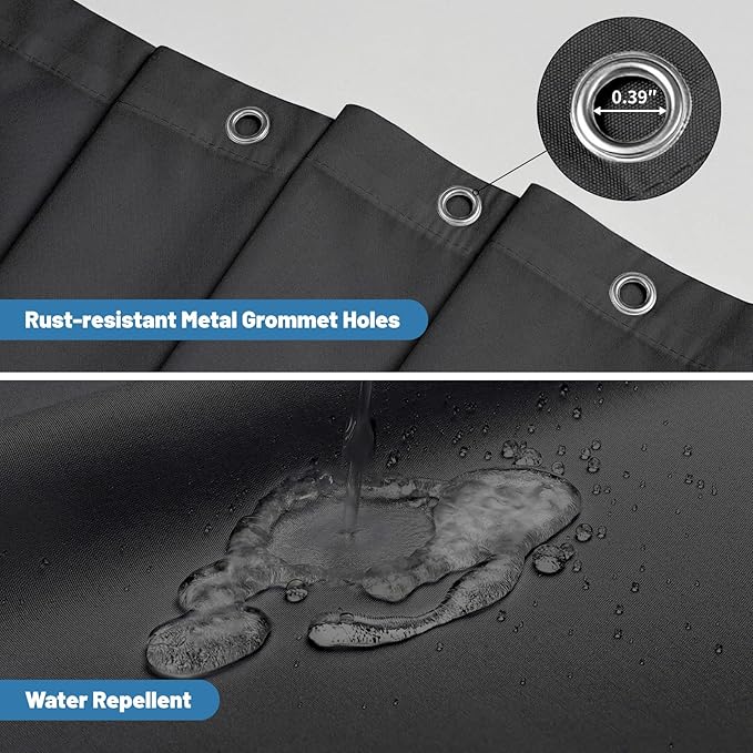THAIGEE Water-Repellent Fabric Shower Curtain Liner - Hotel Quality Machine Washable, 3 Heavy-Duty Magnets with Rustproof Grommets & Weighted Hem, Standard Size 72x78in Black