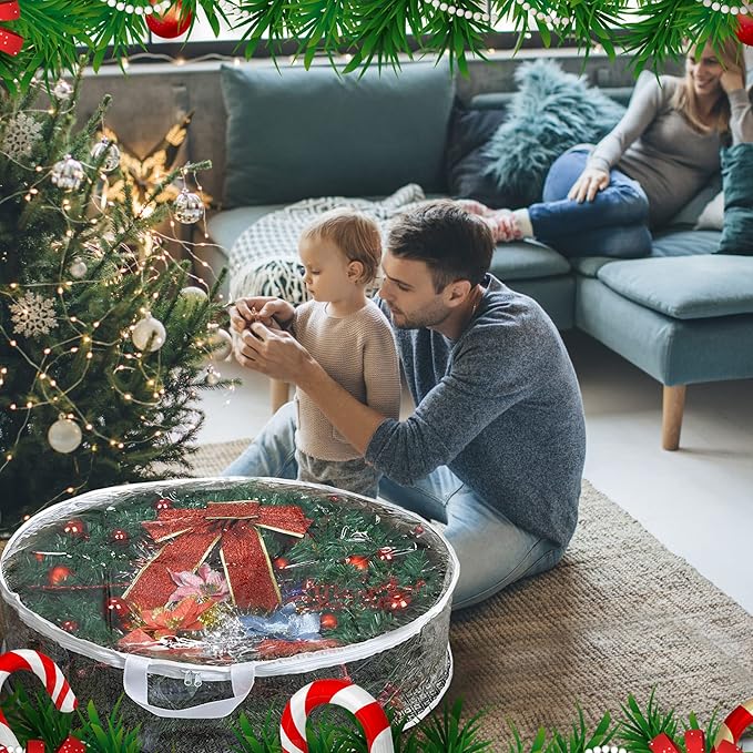 ProPik Christmas Wreath Storage Bag 30" - 2 Pack Clear Xmas Wreath Storage Container - Garland Holiday Artificial Wreath Storage Holder - Water Proof Transparent PVC with Handles (30 Inch, White)