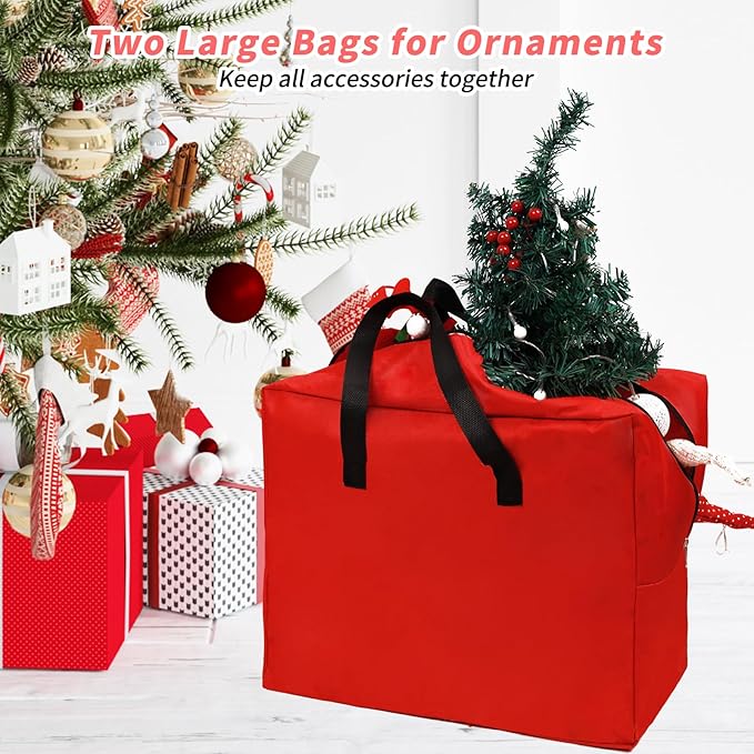 7.5 Ft Christmas Tree Storage Bag (3pc Set) - 900D Oxford Fabric, Tear & Water Resistant - Fits Artificial Tree up to 7 Ft - with Label Card Slot, Reinforced Handles & Zipper -Red