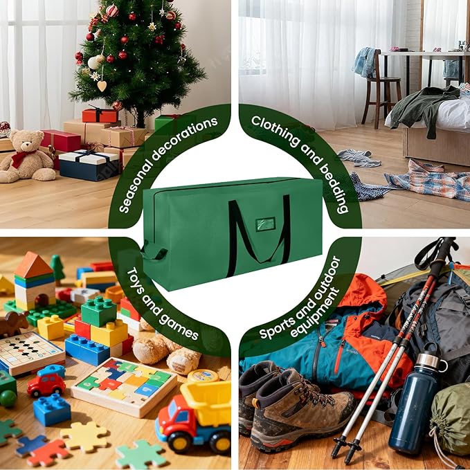 Heavy Duty Christmas Tree Storage Bag for Trees Up to 9ft – Waterproof, 600D Durable Zipper & Handles, Holiday Storage Solution (Green)