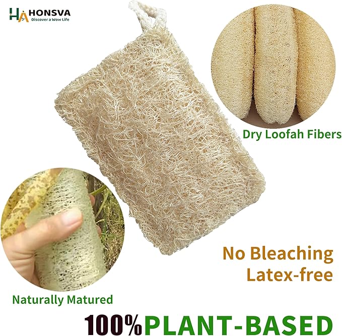 HONSVA Large Natural Dish Scrubber, Loofah Dishwashing Sponge (6 Pcs), No Scratch for Dish, Large Size 5.2"L*3.2"W, Loofah Plant Kitchen Eco-Scrubber, Zero Waste and Eco Friendly Sponges, Unbleached.
