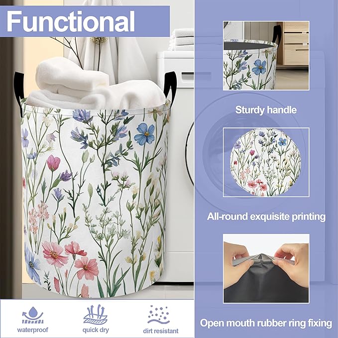 Laundry Basket,Retro Lavender Large Canvas Fabric Lightweight Storage Hamper Organizer Dirty Clothes Collapsible Waterproof for College Dorms,Bathroom