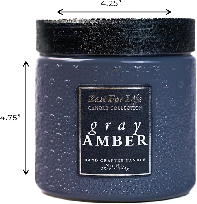 A Cheerful Giver - 28oz Large Scented Candle Jar with Lid- Zest for Life - 130 Hours of Burn Time, Gift for Women (Large, Gray Amber)