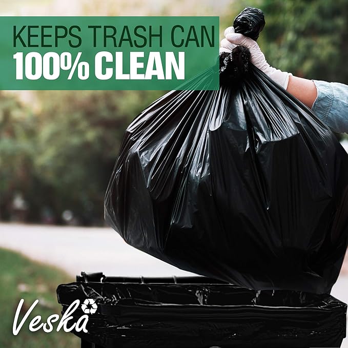 Veska 55 Gallon Trash Bags, 55-60 Gallon Trash Bags Heavy Duty (MegaValue Pack 150 COUNT) - Large Black Garbage Bags, 50-60 Gallon Garbage Bags for Commercial and Lawn