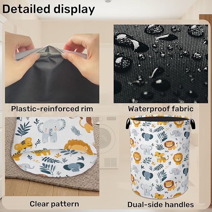 Cute Forest Animals Foldable Canvas Laundry Basket with Handles - Toy Organizer, Heavy Duty for Home，Bedroom, Dorm, Bathroom