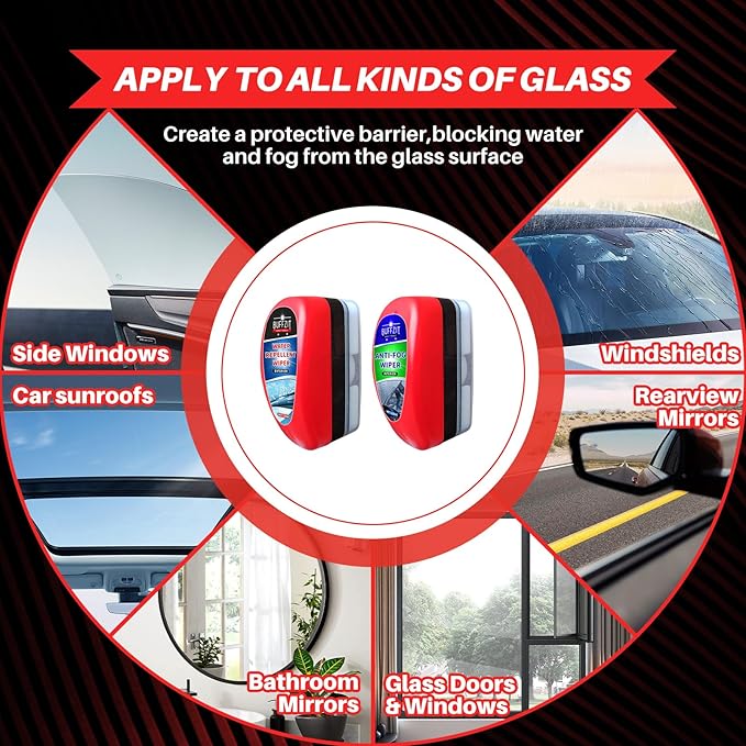 Anti Fog & Water Repellent for Car Windshield with Defogger Hydrophobic Coating Anti Fog Treatment Rain Repellent for Long Lasting Clear Vision on Windows, Mirrors, Glass, Shower Door Pack of 2