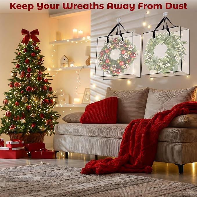 Wreath Storage Bag, 26 Inches Wreath Storage Container Christmas Decoration Garland Container Clear Storage Bags Moving Bag for Wreaths Clothes Gift Pillow Under Bed Storage (White - 5 PACK)