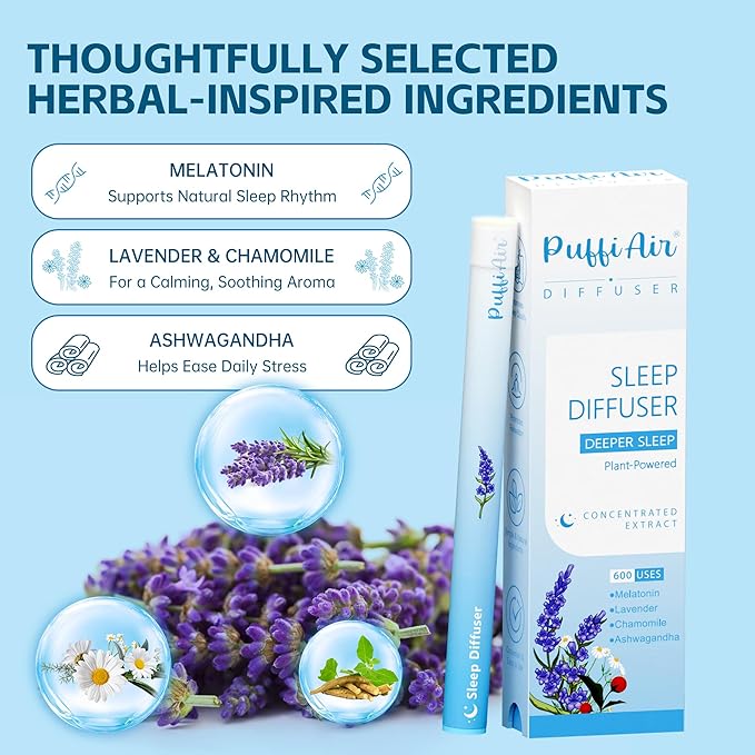 Herbal Diffuser Pen, Sleep Diffuser with Melatonin, Lavender, Ashwagandha & Chamomile for Calming Support, All Natural Swap - 600 Uses, 2 Diffusers, 1 Pack