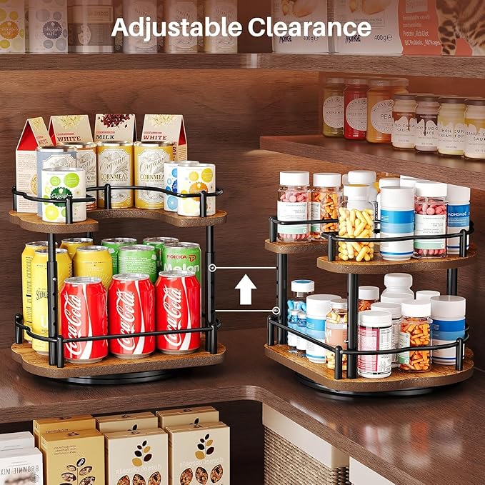 Spice Rack Organization for Cabinet - Height Adjustable Rotating Lazy Susan Organizer, Spice Organizer Fits Cabinets Wide＞ 11 inches, Clearance Height ＞10.5 inches