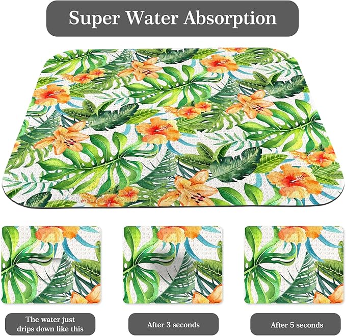 Quick Absorbent Kitchen Drying Mat - Stylish Patterns Dish Drying Mat- 16×18 Inch & 18×24 Inch Kitchen Drainer Mat for Countertops, Dishes & Glassware